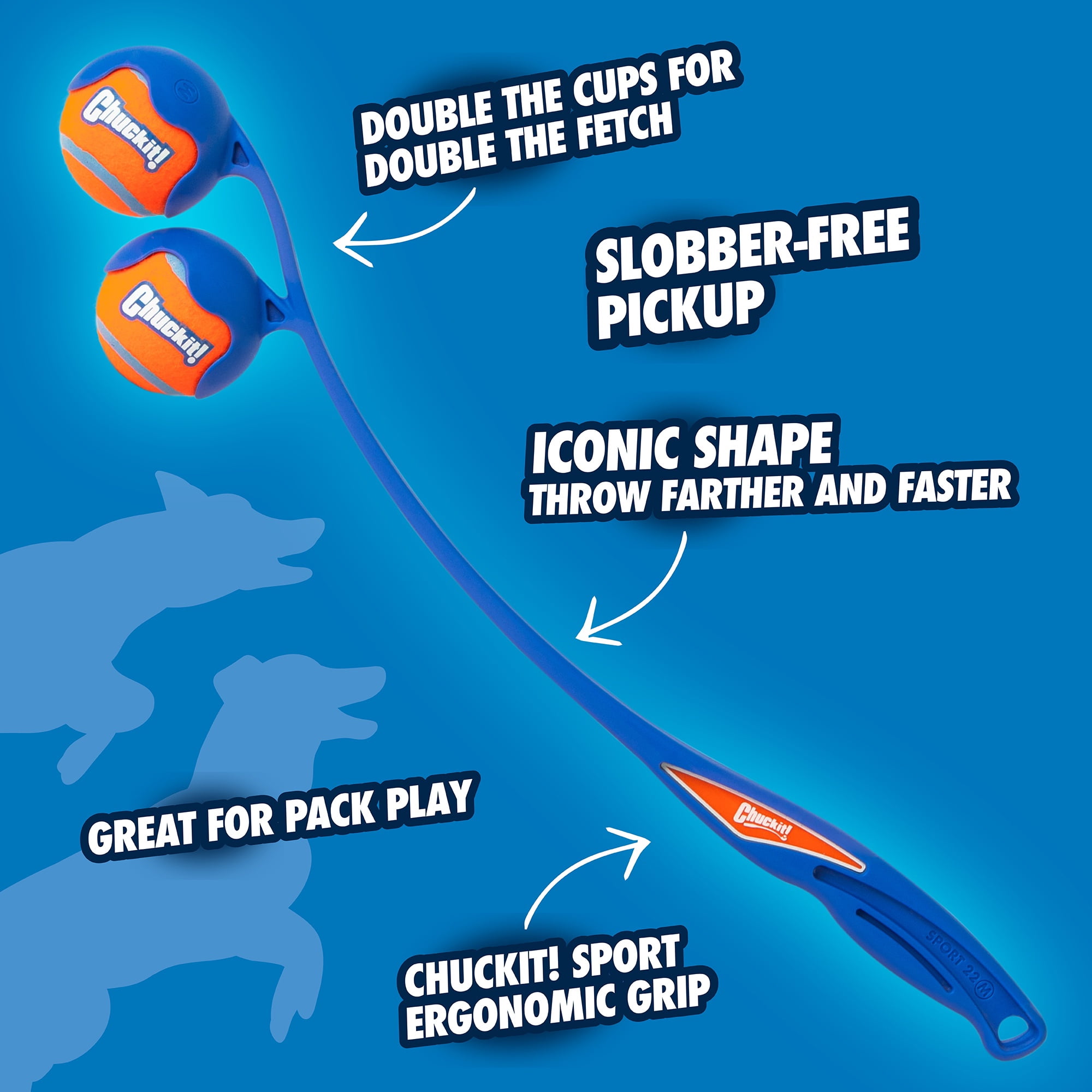 Chuckit! Duo 22M Double Dog Ball Launcher Fetch Toy for Dogs, 22" Length, Compatible with Medium 2.5" Balls (2 Balls Included)