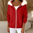 thumbnail image 6 of Fleece Lined Zip up Jackets for Women Casual Loose Hooded Sweatshirt Fall Winter Warm Outfits with Pockets New Plus Size Jackets for Women Red S, 6 of 9