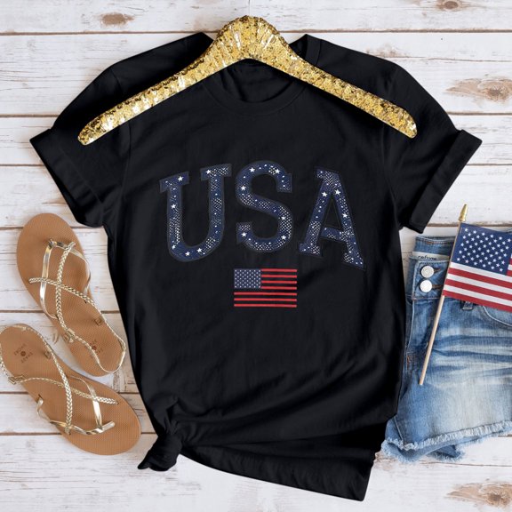 SOOMLON American Flag Womens T Shirts Loose Fit 4th of July Shirts Crew Neck Patriotic Tops Short Sleeve Business T-Shirt Boho Tee Blouse Outfits