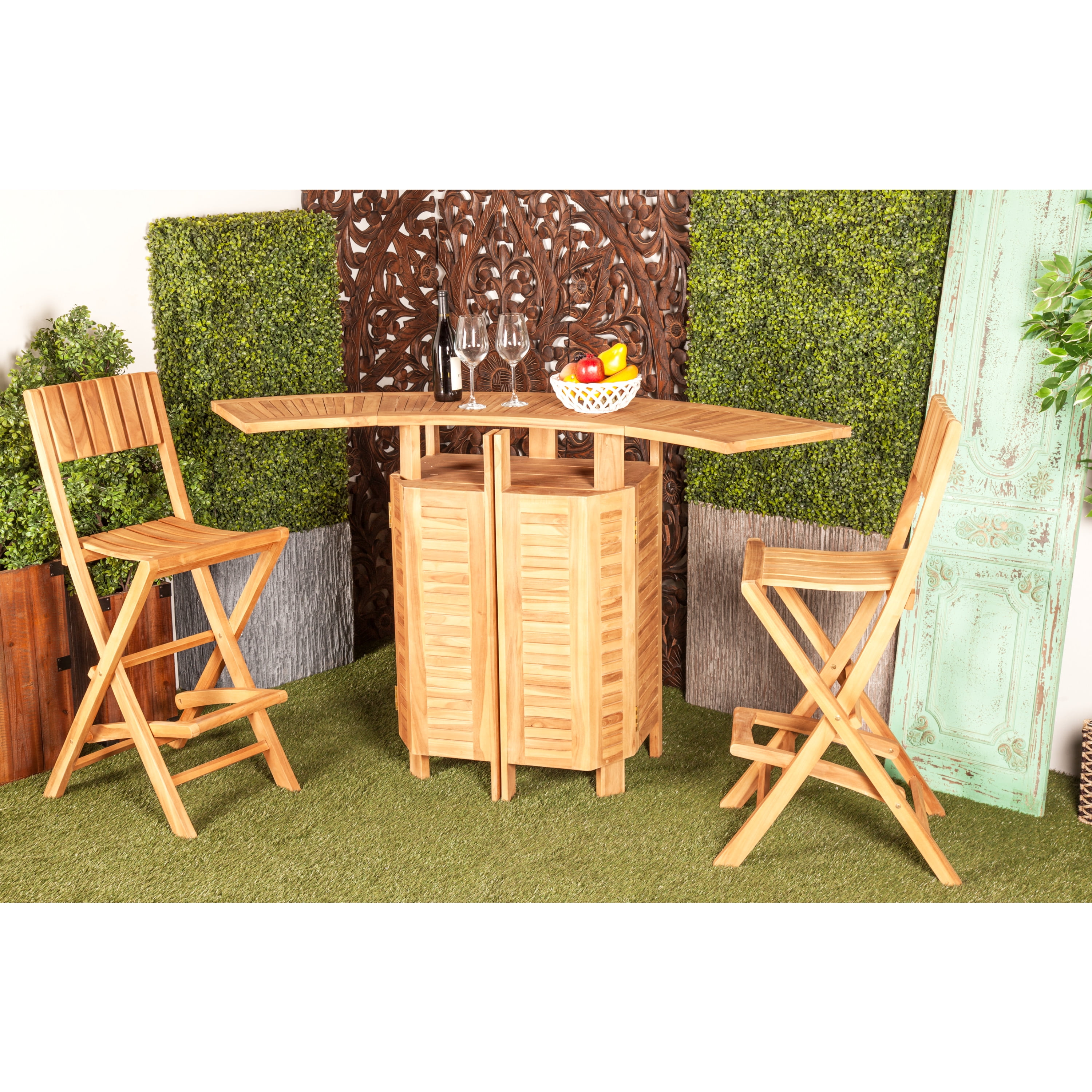 DecMode 41" x 70" Brown Teak Wood Traditional Outdoor Bar