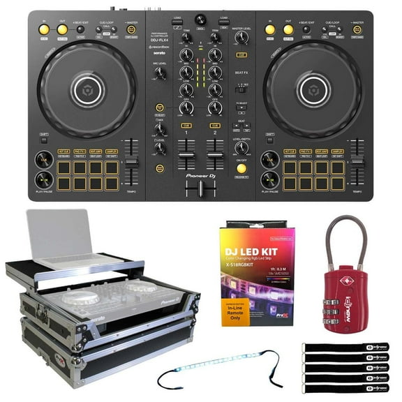 Pioneer DJ DDJ-FLX4 2-Channel Controller with Flight Case & Lighting Kit Package