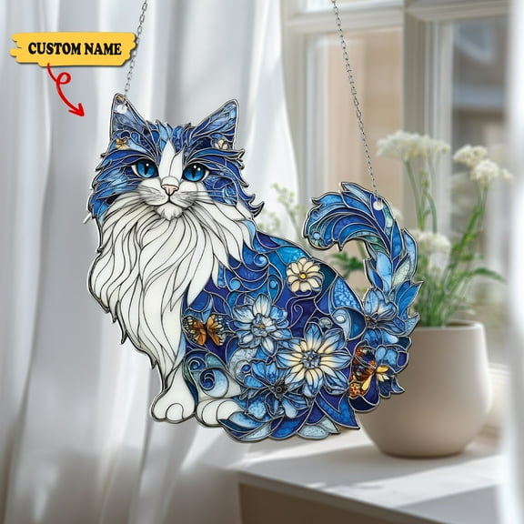 Custom Name Maine Coon Cat Suncatcher – Handmade Window Hanging Sun Catcher – Perfect Gift for Cat Lovers