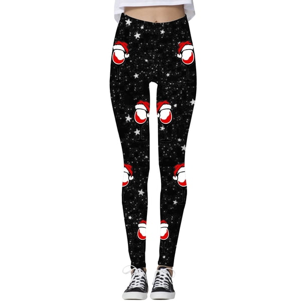 Gibobby Leggings Navideños Pantalones de yoga navideños para mujer con de nieve y copa de impresos(Negro,XG)