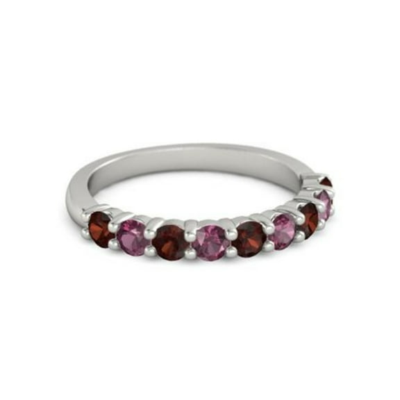 925 Sterling Silver Round 2.50 MM Garnet Rhodolite Half Eternity Women Ring