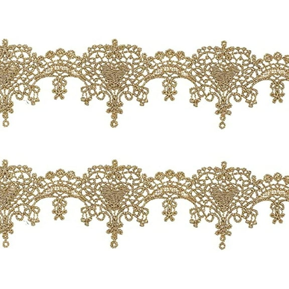 5Yards Gold Lace Trim Embroidery Polyester Ribbons Jacquard Ribbon Metaillic Venice Lace Trim Heart Lace Edge Trim for Wedding Applique DIY Sewing Crafts