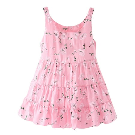 

QYZEU 5T Girls Clothes Birthday Dresses for Eight Year Old Toddler Kids Girls Floral Flowers Sleeveless Beach Straps Dress Princess Clothes