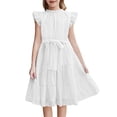 thumbnail image 4 of XXWXYD Tween Girls Summer Dress Formal Ruffl𝖾 Sleeve A Line Casual Elegant Dresses Belt Par𝗍y Sundress Swing 𝖥lowy Midi Dress Church School Wedding Special Occasion Everyday Wear Vacation, 4 of 6