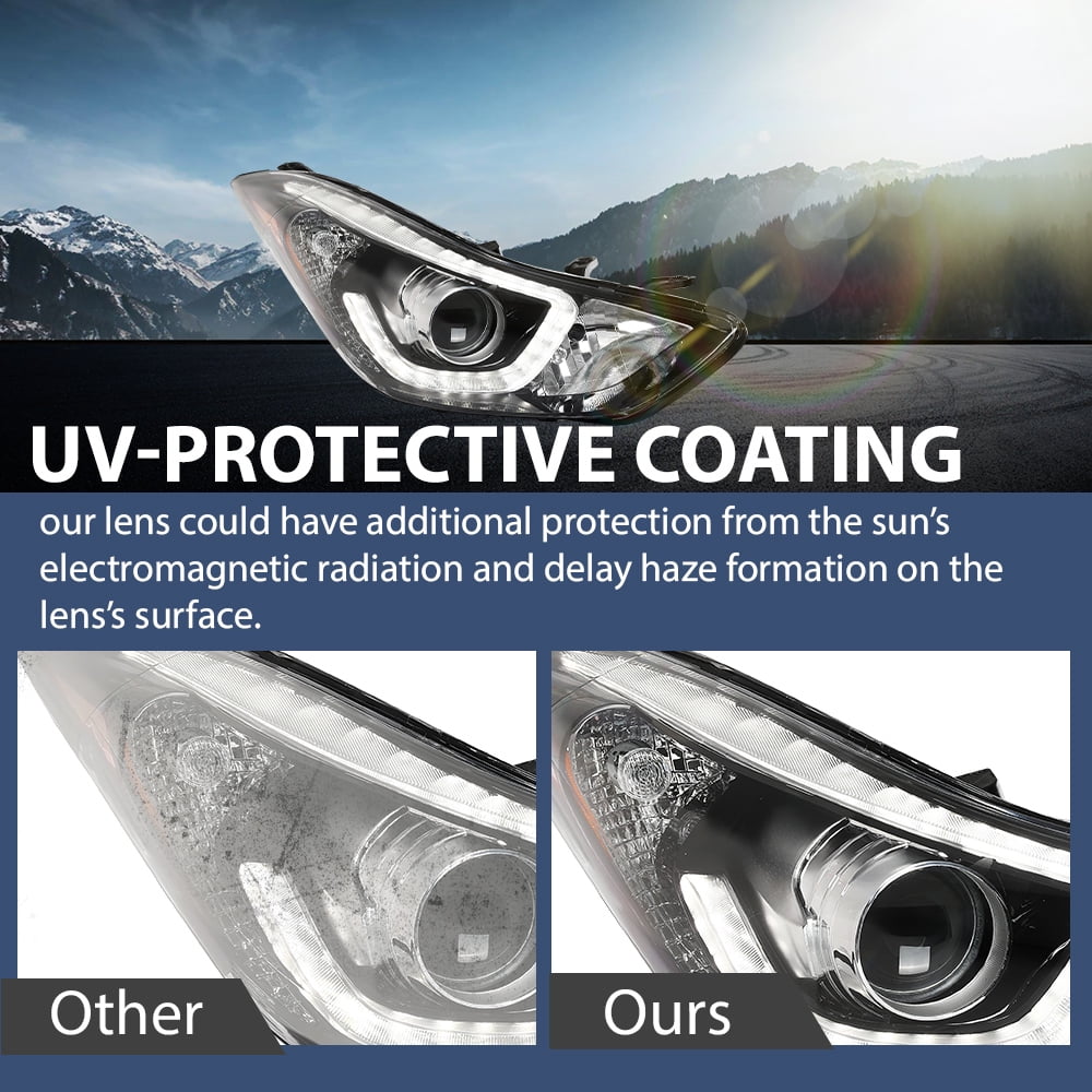 PIT66 Headlights Fit for 2014-2016 Hyundai Elantra DRL LED Projector Clear Lens LH+RH 2Pcs
