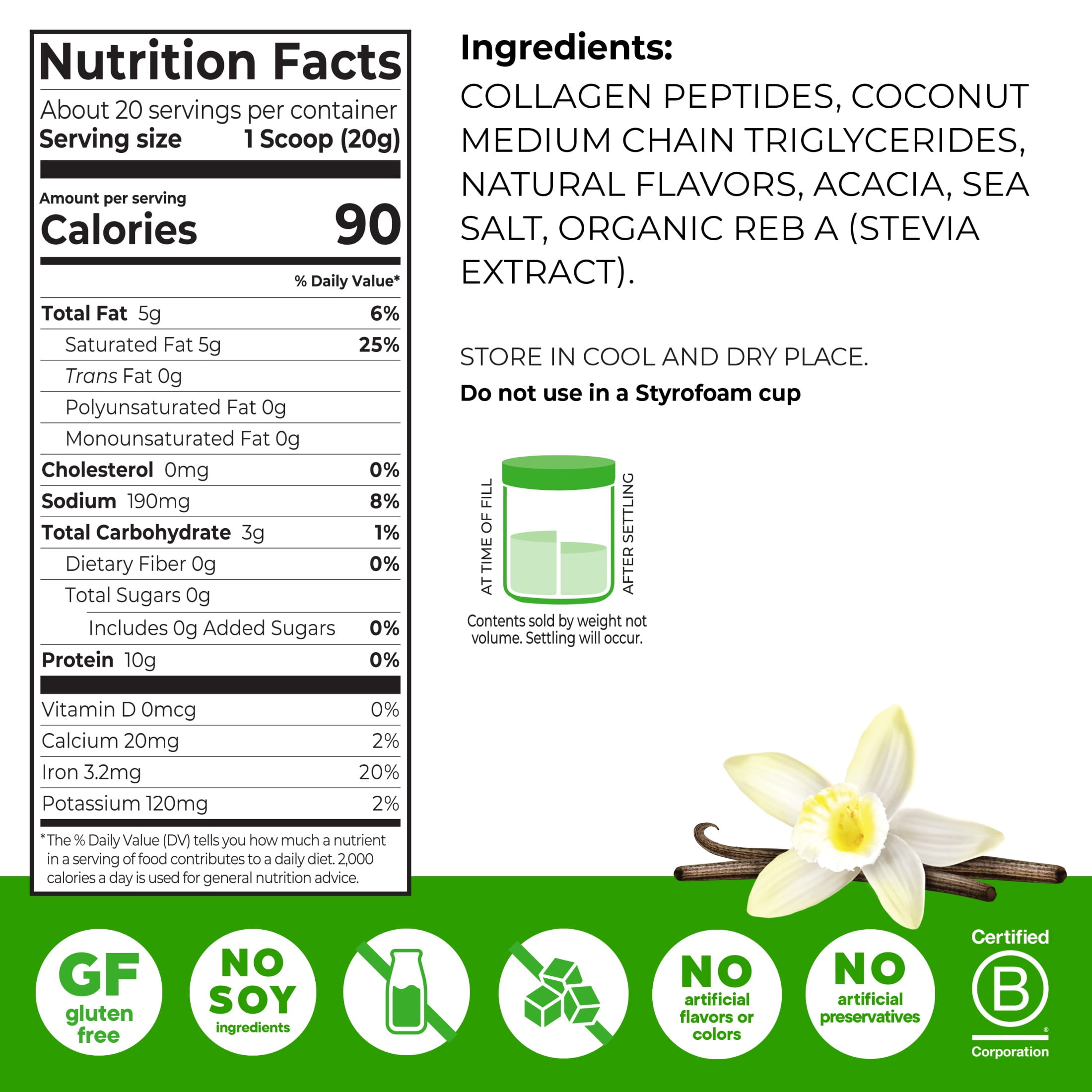 Orgain Keto Collagen Protein Powder, 10g Grass-Fed Collagen, 5g MCT Oil, Vanilla, .88lb