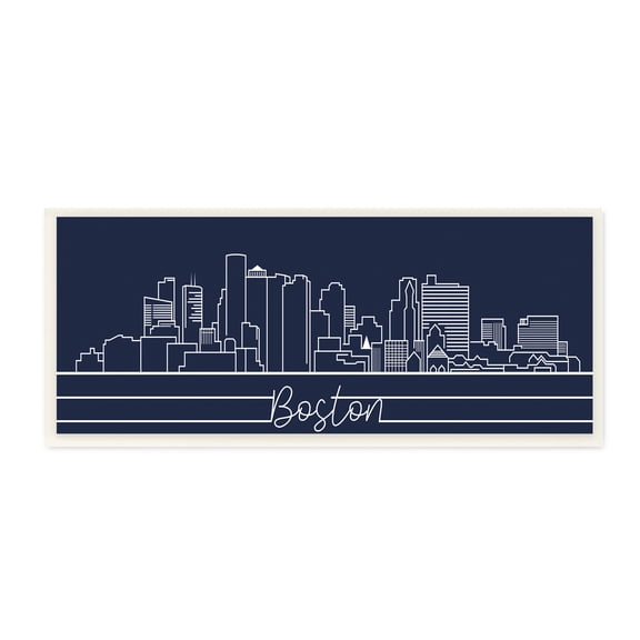 Stupell Industries Boston City Skyline Outline Deep Blue White Wall Plaque, 7 x 17, Design by Daphne Polselli
