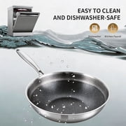 LOLYKITCH Ceramic Hybird Tri-ply Stainless Steel Wok Pan with Lid,12 inch Stir Fry Pan,Dishwasher and Oven Safe,Detachable Handle.