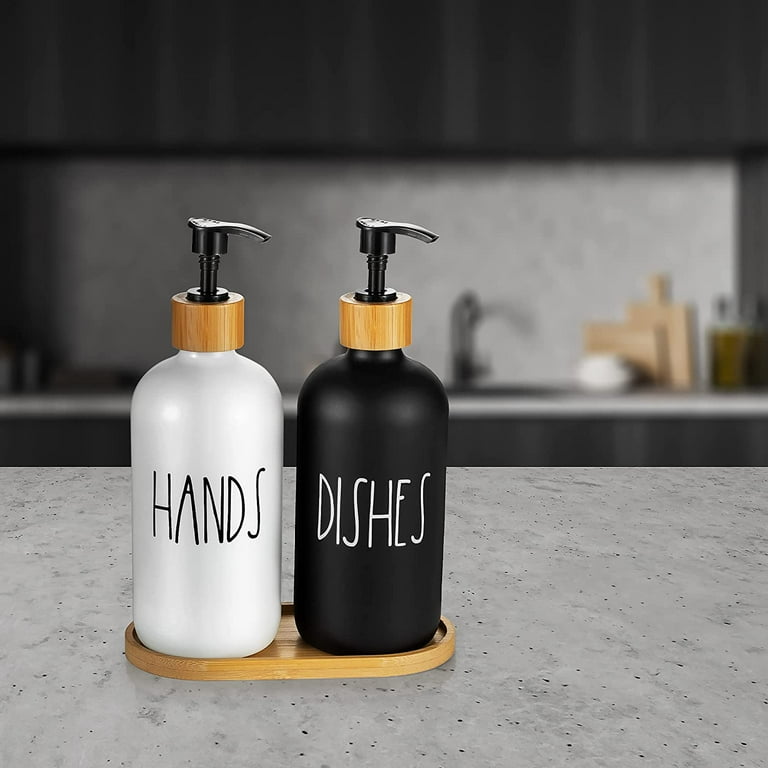 Black Soap Dispenser Set,16 oz Dish Soap Dispenser for Kitchen Sink  Farmhouse Decor