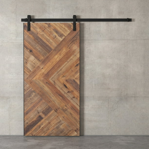96 X 36 Natural Brown And Silver Modesto Sliding Wood Barn Door Com Silver Modesto Sliding Wood Barn Door, Barnwood Sliding Doors