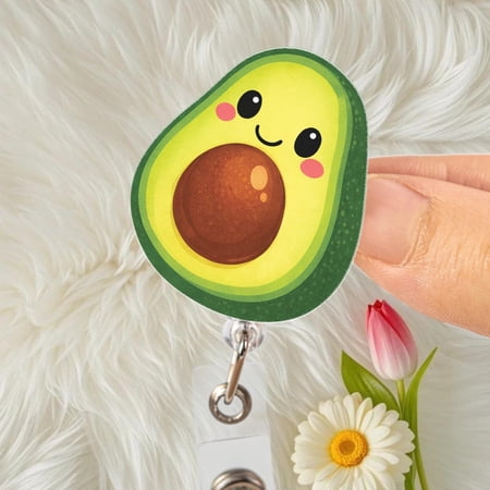 Kawaii Avocado Badge Reel, Acrylic ID Holder, Retractable Lanyard