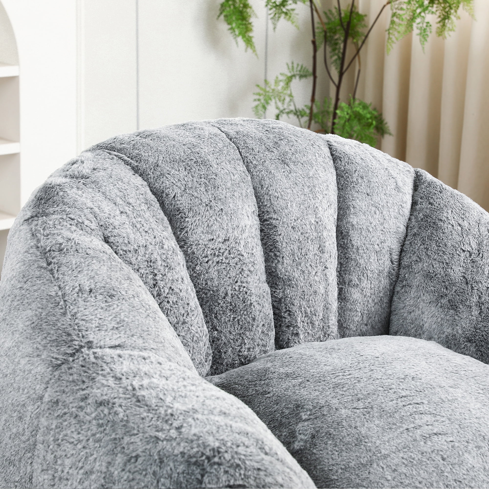 PAPROOS Oversized Bean Bag Chair for Adults, Dark Gray Faux Fur Memory Foam Bean Bag Sofa, Pre-Filled Comfy Lazy Sofa Chair with Removable Cover for Living Room Bedroom Dorm