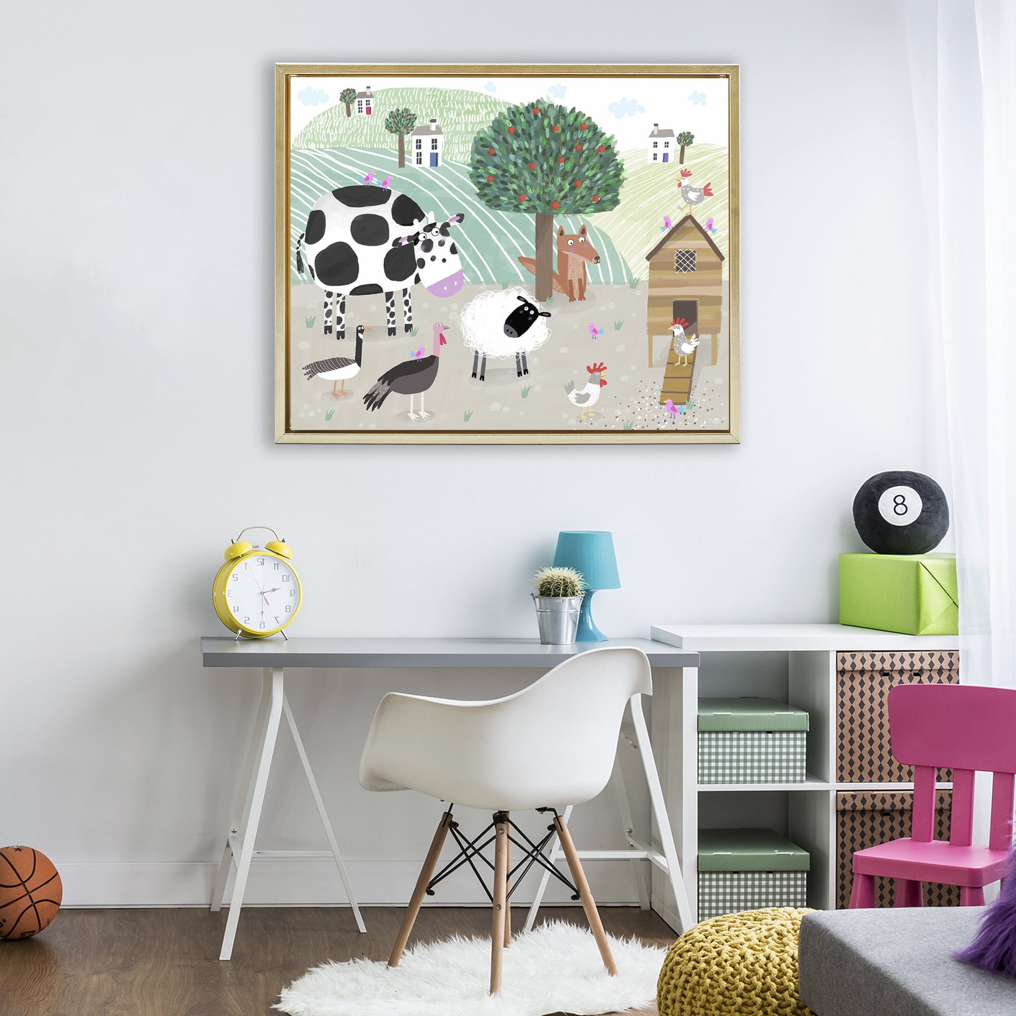 Stupell Industries Down At The Farm Gold Framed Floater Canvas Wall Art, design by Carla Daly
