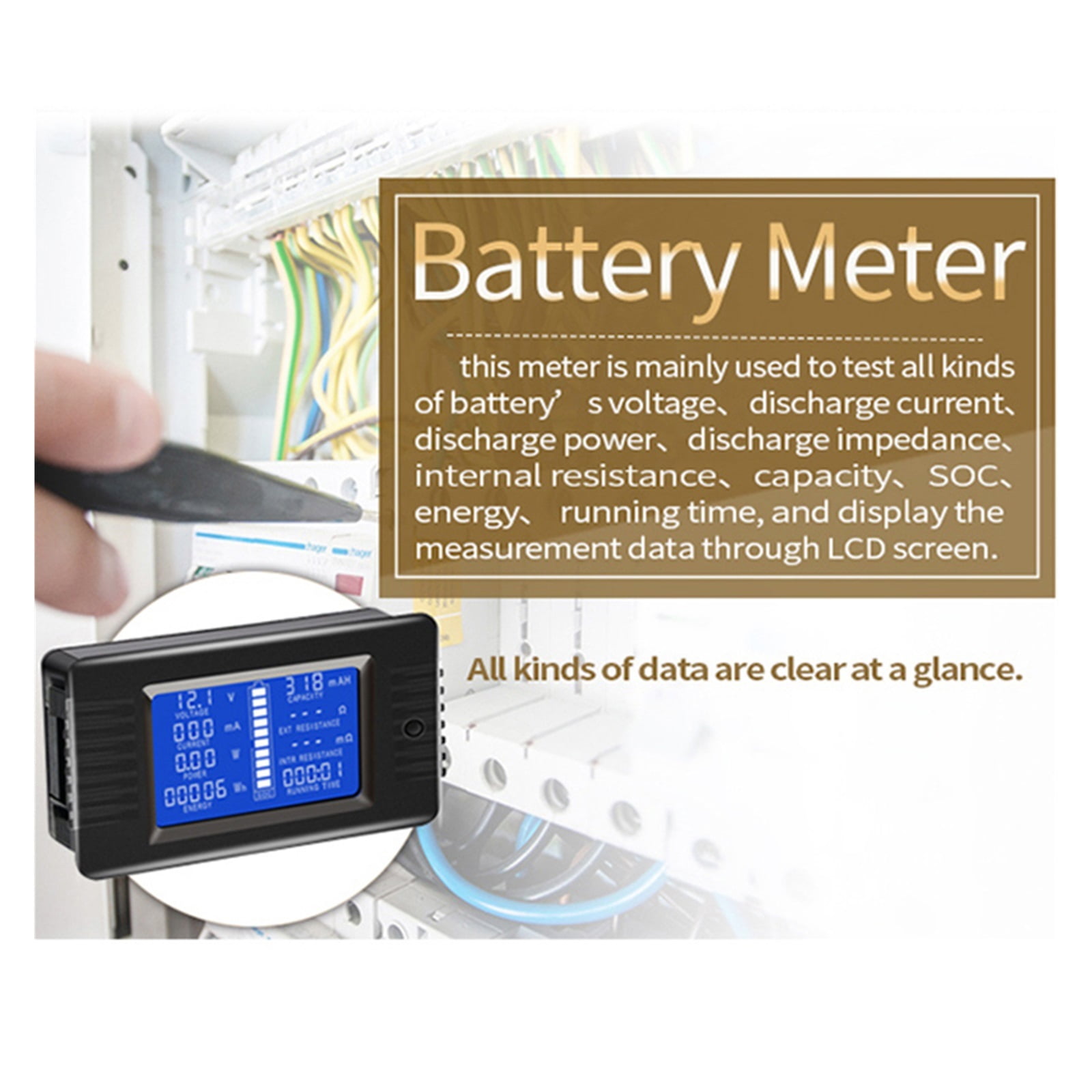 DC 0-200V 100A/300A 9 in 1 LCD Digital Display Multimeter Battery Monitor Power Energy Impedance Resistance Voltmeter 24-96 ,Safe to Use - PZEM015 300A SHUNT