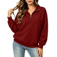 thumbnail image 2 of Womens Half Zip Pullover Sweatshirts Loose Solid Color Loose Half-ZipLong-Sleeved Turndowm Collar Tops, 2 of 7