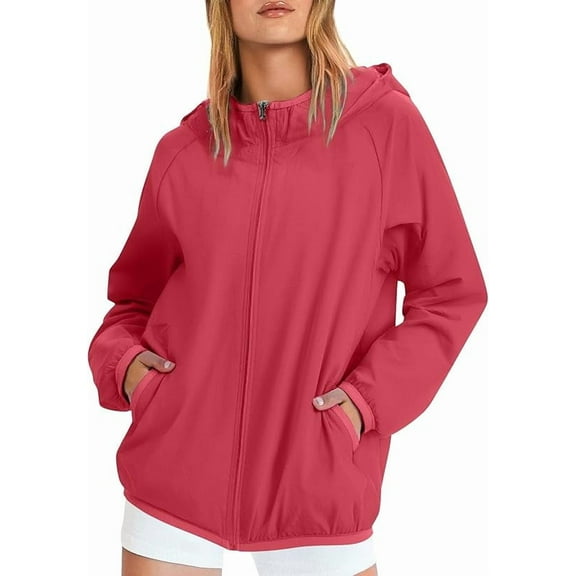 Rain Jacket Women Waterproof Lightweight Rain Coats for Women with Hood Outdoor Windbreaker Jacket Thin Zip Up Windbreaker