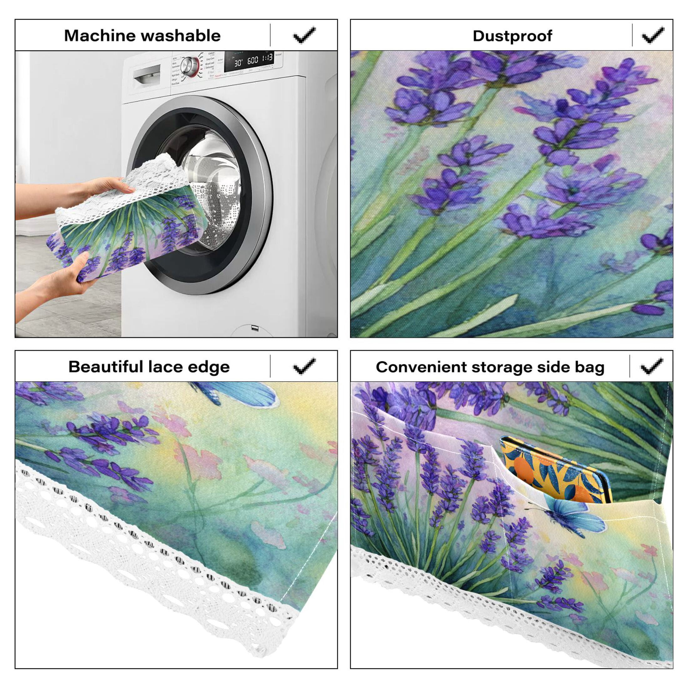Wobogo Elegant Lavender Butterfly Washing Machine Cover Dustproof Washer Dryer Cover Waterproof Laundry Room Decorative Protector