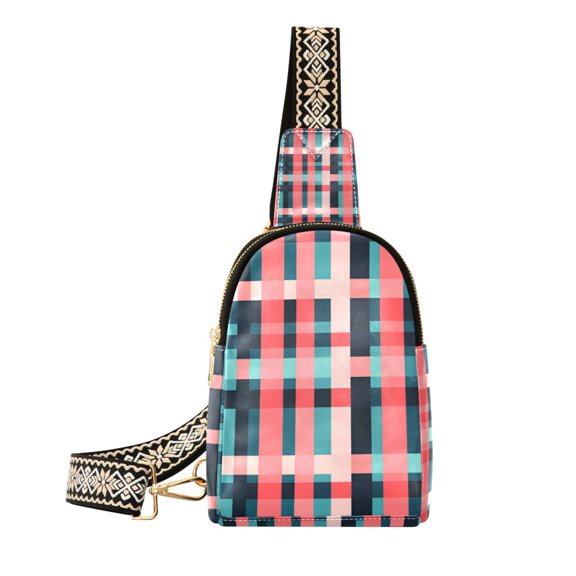 FORMRS Womens Crossbody Sling Bag Travel Daypack Shoulder Chest Backpack, Red Teal Stripes