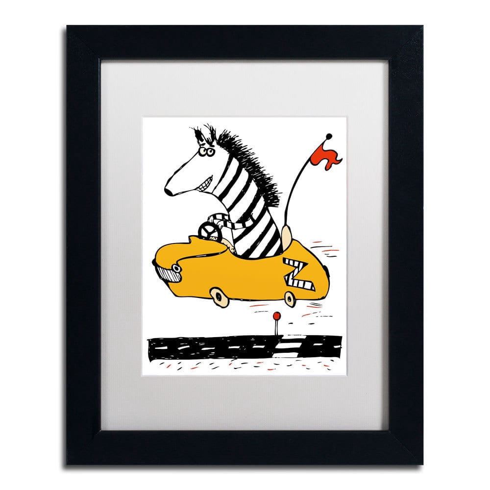 Trademark Fine Art "Zippy Zebra" Canvas Art by Carla Martell, White Matte, Black Frame