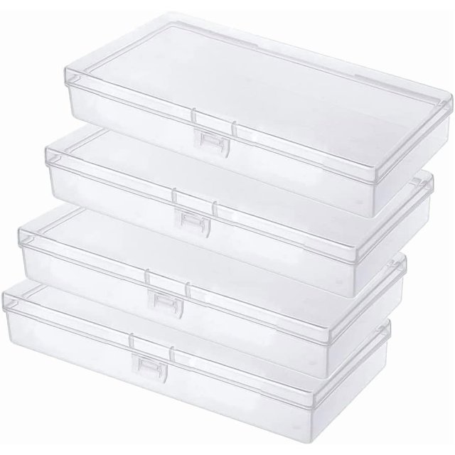 Gebildet 4pcs Rectangular Clear Plastic Storage Box Containers Case with lid for Pills, Tiny Bead, Jewellery & Craft Items etc