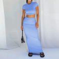 thumbnail image 1 of Conjuntos De Vestir Sexy Crop Top Media falda Casual Cuello redondo Color sólido Uso diario (Azul M) Cgtredaw Para estrenar, 1 of 1