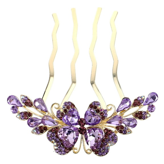OUNONA Purple Rhinestone Hairpin with Stylish Bowknot Design, Secure Four-Tooth Comb, Versatile Hair Accessory for Women