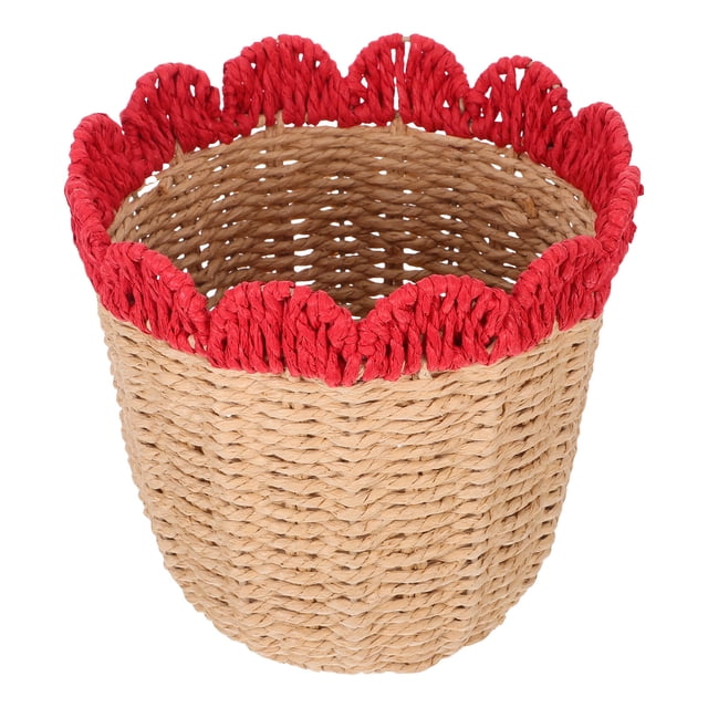 CATIEBYE Organizador De Escritorio Tejido Con Borde Scalloped Y Estilo Farmhouse Moderno