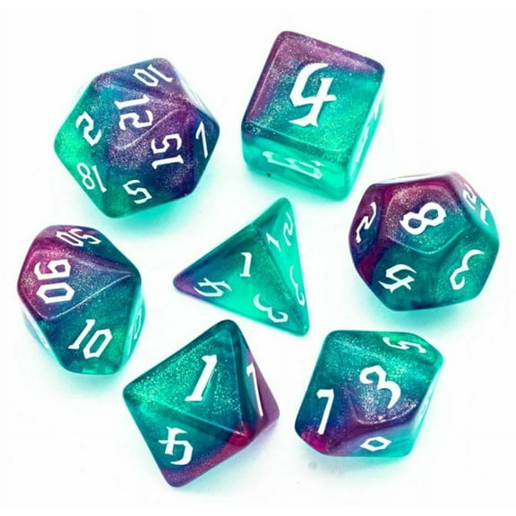 Aurora Borealis 7 Dice Set - Polyhedral 5E DND Dungeons Dragons Pathfinder RPG d20 d100