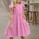 thumbnail image 5 of Odeerbi Niñas Verano Algodón Lino Vestido Ruffle Sleeve Tiered Tank Vestido Color Sólido Cuello Redondo Sin Mangas Vestido de Sol, 5 of 9
