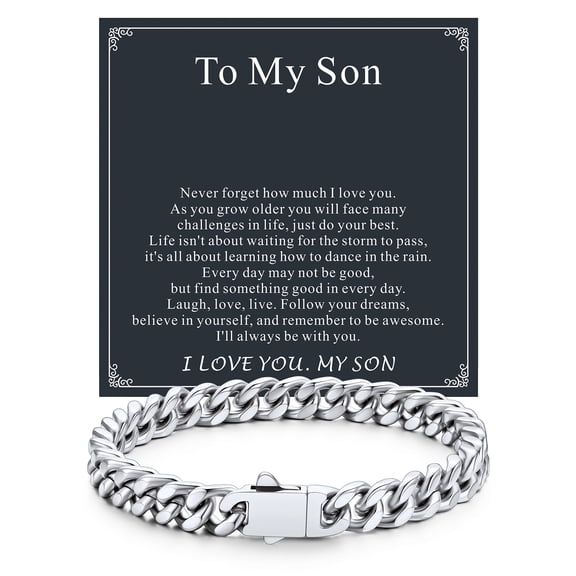 ChainsHouse 7MM Men Cuban Link Chain Bracelet 7.5'' Classic Stainless Steel Curb Bracelet Jewelry Gift for Your Son with Message Card