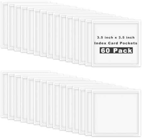 60 Pack Self Adhesive Pockets, Bin Labels for Storage Bins Clear Label Holder Index Card Pockets Card Holder for Organizing and Protecting (3.5 x 3.5 inches)