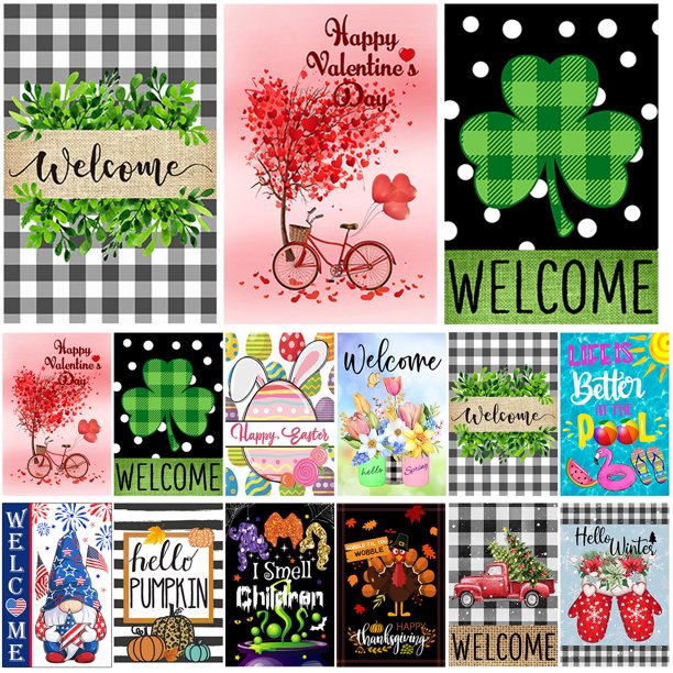 Yileqi Seasonal Garden Flags Set of 12 Double Sided 12x18 Inch Holiday Yard Flag, Small