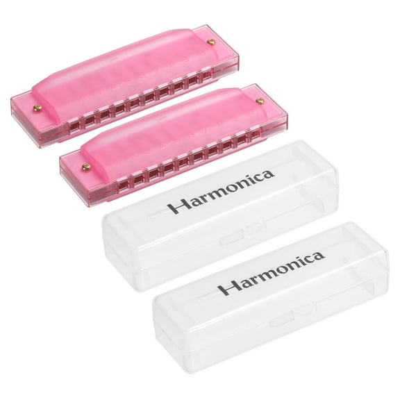 Uxcell Clearly Colorful Translucent Harmonica 10 Holes Pink ABS Harp Mouth with Box 2 Pack