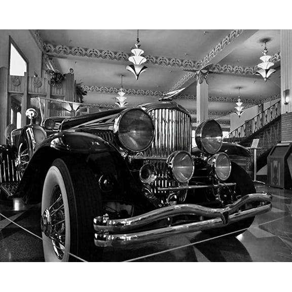 Iconic Arts Vintage Duesenberg Car B/W Laminated Poster 24x36