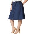 thumbnail image 4 of Women's Plus Size Skirt Tie Waist Button FrontLine Midi Denim Skirts Medium Blue 3X, 4 of 7