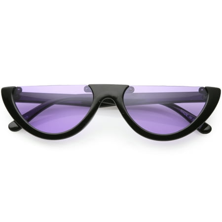 Extreme Semi Rimless Cat Eye Sunglasses Color Tinted Neutral Colored Lens 55mm (Black / Purple)