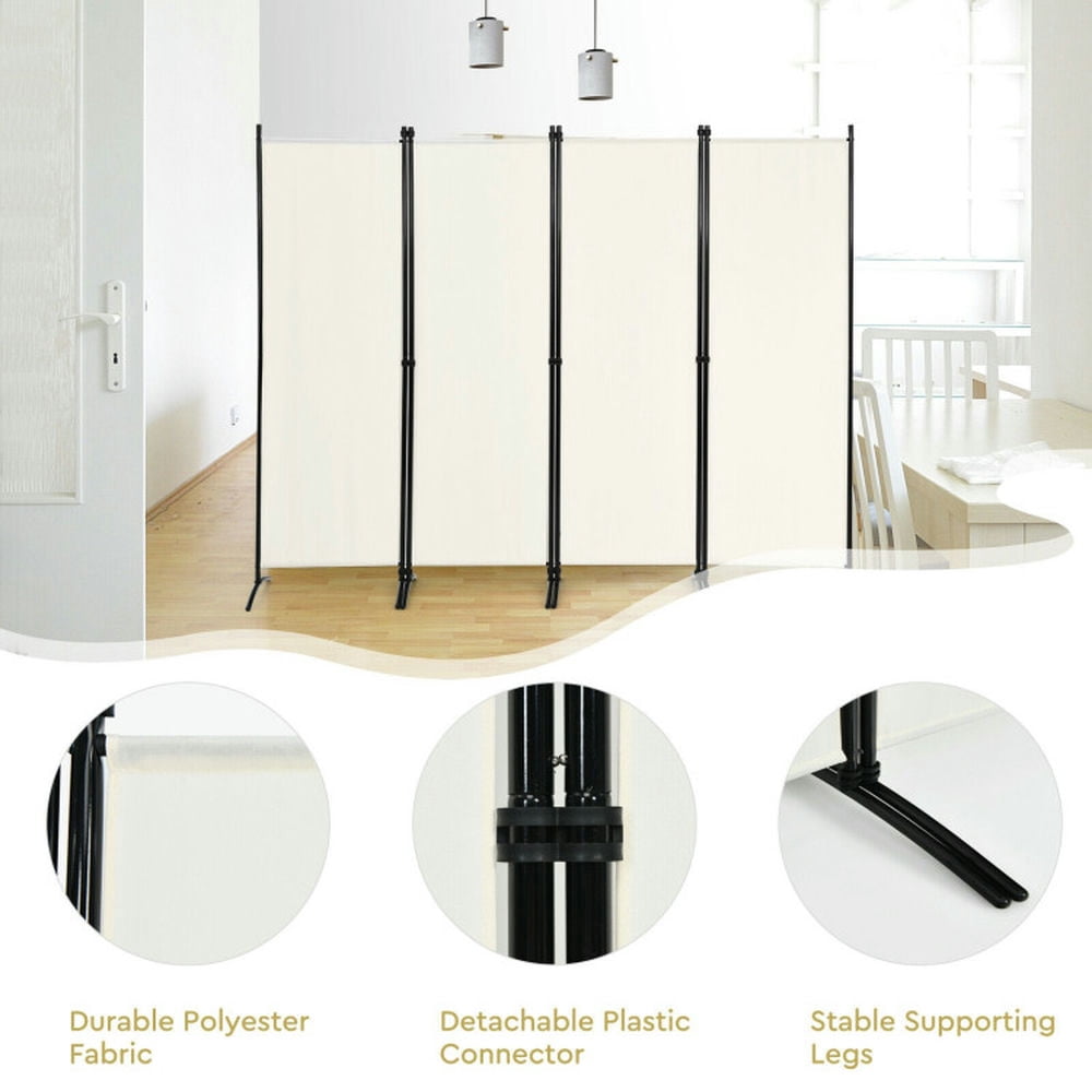 Spaco 4-Panel Room Divider with Powder Coated Steel Frame, Privacy Screen with Upgraded Arced Feet, Room Divider for Indoor, White