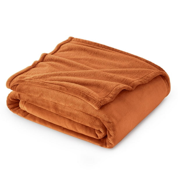 Manta polar para cama, color naranja quemado, mango, 300 g/m²