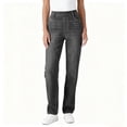 thumbnail image 5 of hoksml Women's Jean-Style Pants Stretch Denim-Look Solid Color Straight Leg Trousers with Elastic Waist and Pockets Comfortable Pull-On Pants for Casual Wear, 5 of 7