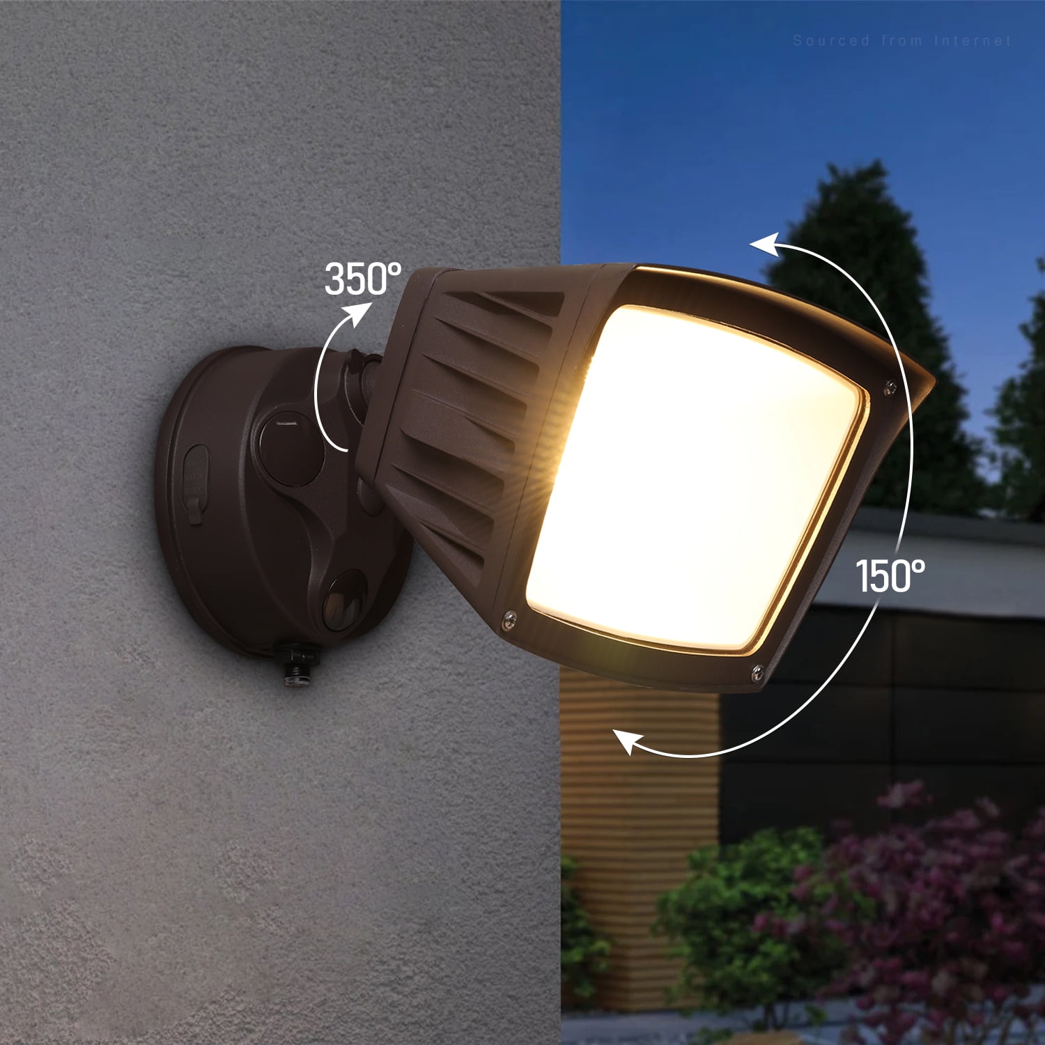 LEONLITE 2 Pack LED 3CCT Flood Light Dusk to Dawn, 40W Sensor Security Light, 3000K/4000K/5000K Selectable, Adjustable Head, Bronze