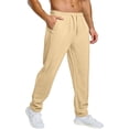 thumbnail image 4 of Resicozy Men Sweatpants With Pockets Baggy Straight Leg Drawstring Waist Joggers Pant Workout Gym Athletic Running Sweat Pants Beige S, 4 of 6