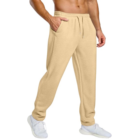 Resicozy Sweatpants for Men with Pockets Casual Fashion Sweat Pants Baggy Joggers Sweatpants Gym Clothes Workout Pants Beige L