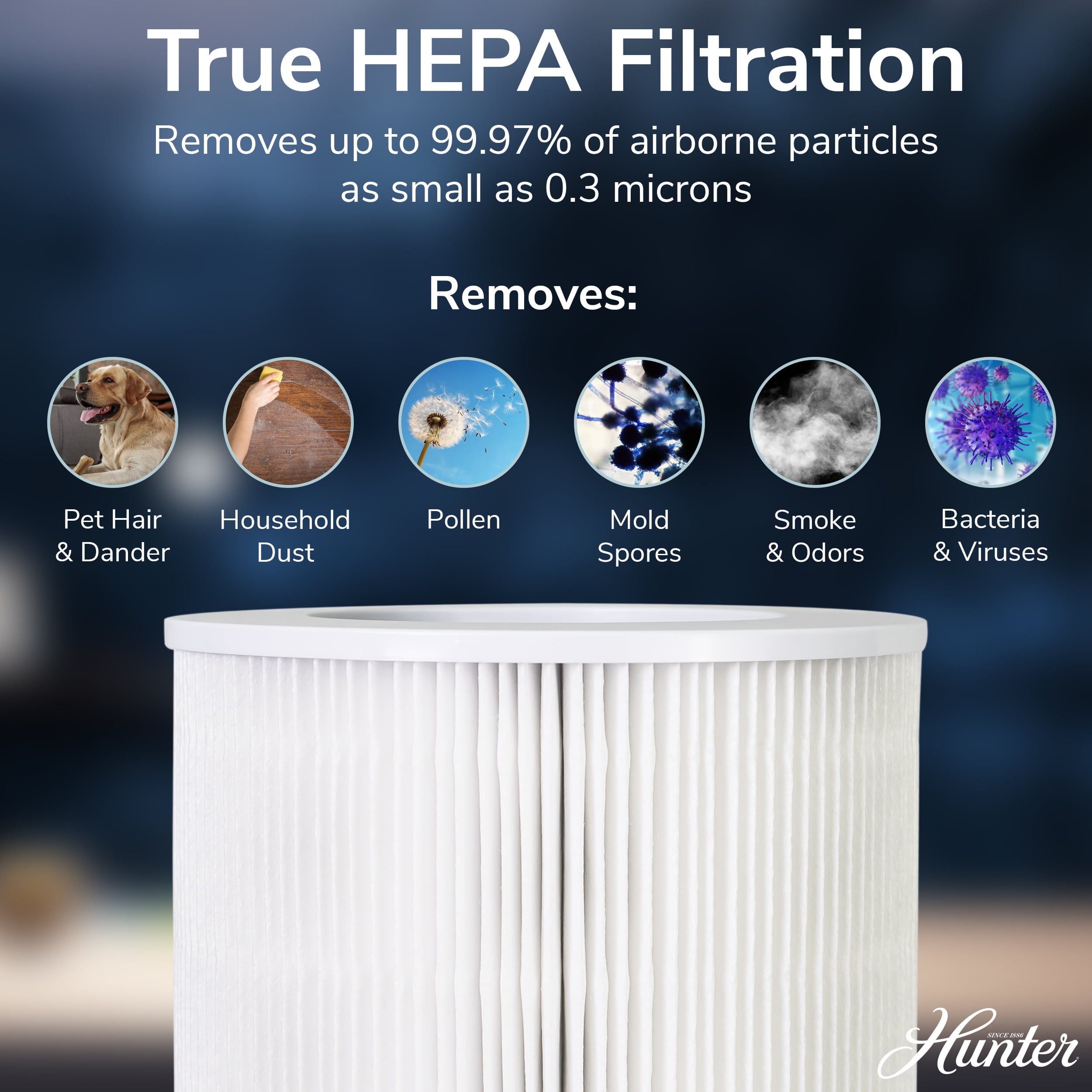Hunter HP670 True HEPA Digital Tall Tower Air Purifier, Sage