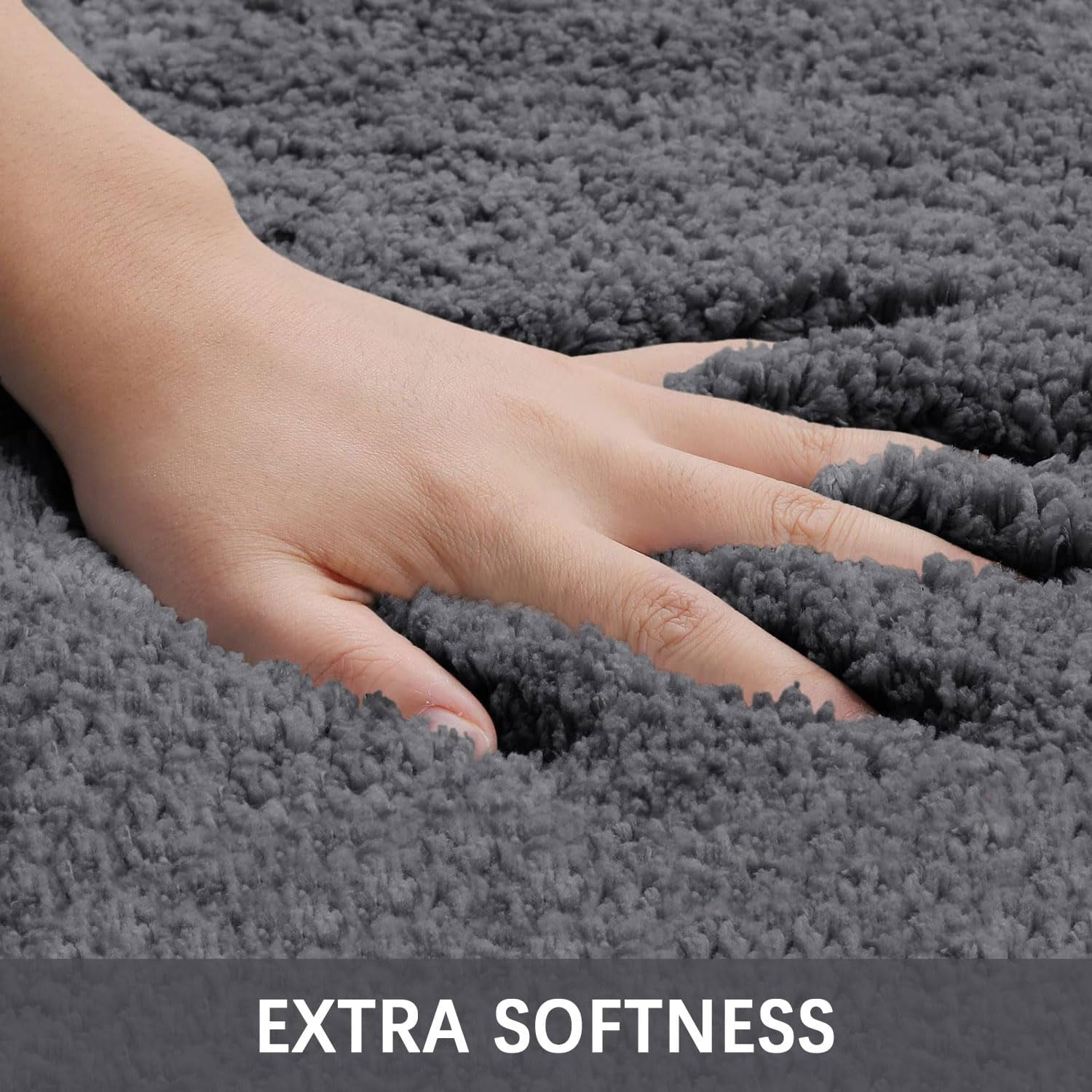 Smiry Microfiber Bathroom Rugs 2 Piece Set, Soft Non-Slip Absorbent Bath Mat And U-Shaped Toilet Contour Rug (24"x20"+30"x20", Grey)