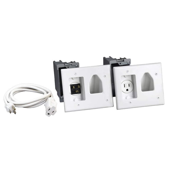 DATA COMM Electronics 45-0023-WH Recessed Pro-Power Kit with Straight Blade Inlet, 2 Gang Outlet Boxes for Low Voltage Cords & Power, In Wall Cable M