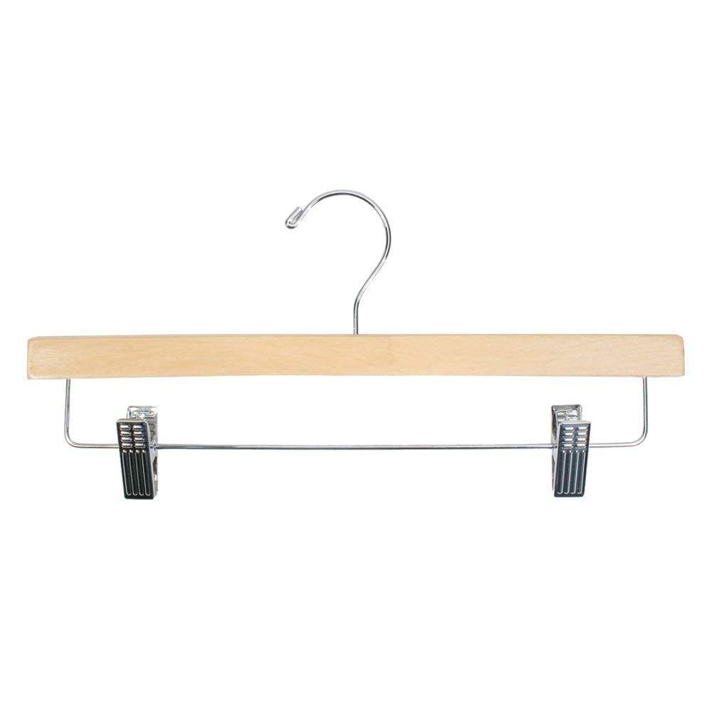 NAHANCO 14” Flat Wooden Skirt/Pant Hanger With Chrome Hardware, Natural Gloss - 10/CTN