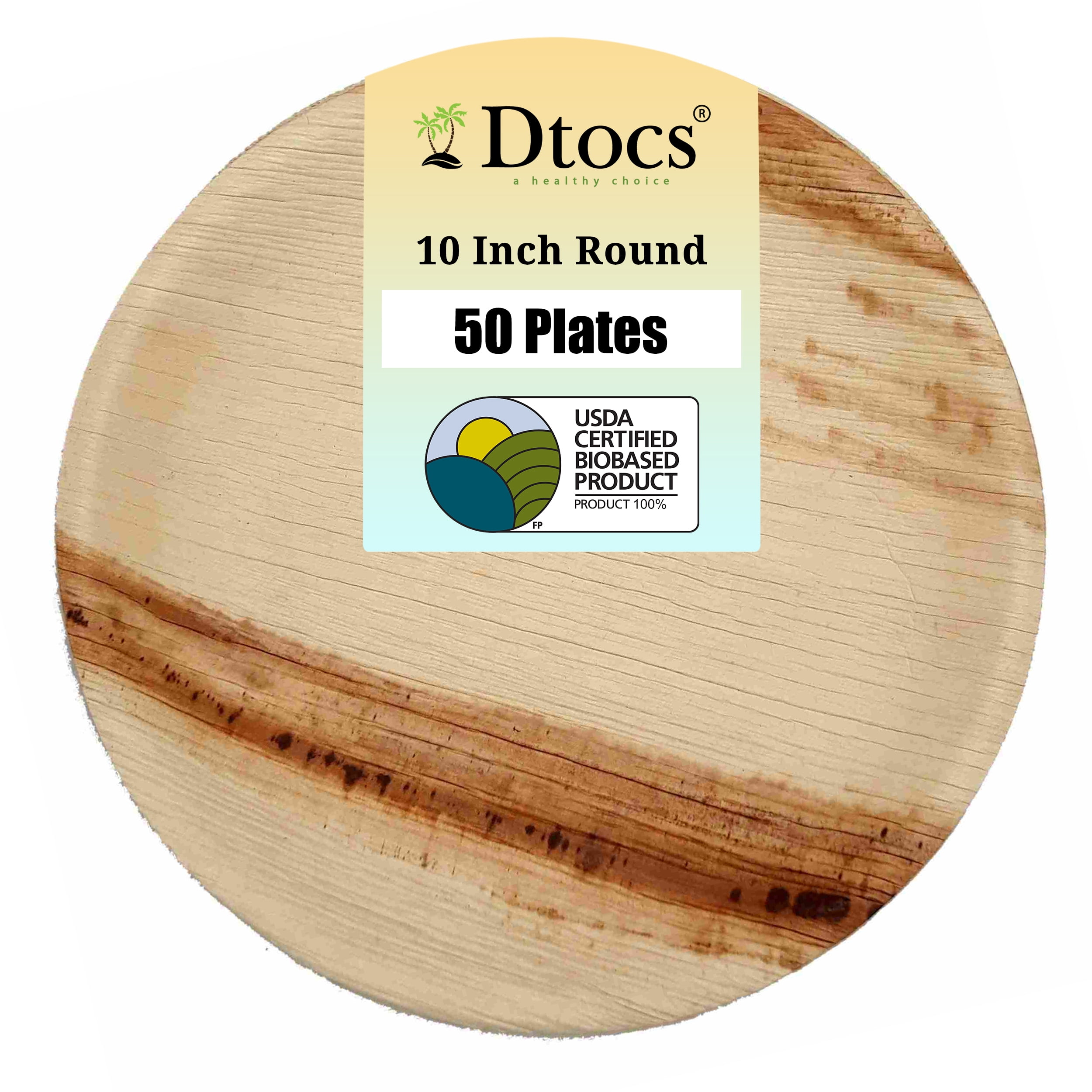 Dtocs Palm Leaf Plates 10 Square Dinner Plate Set - Pack 50 - Brown
